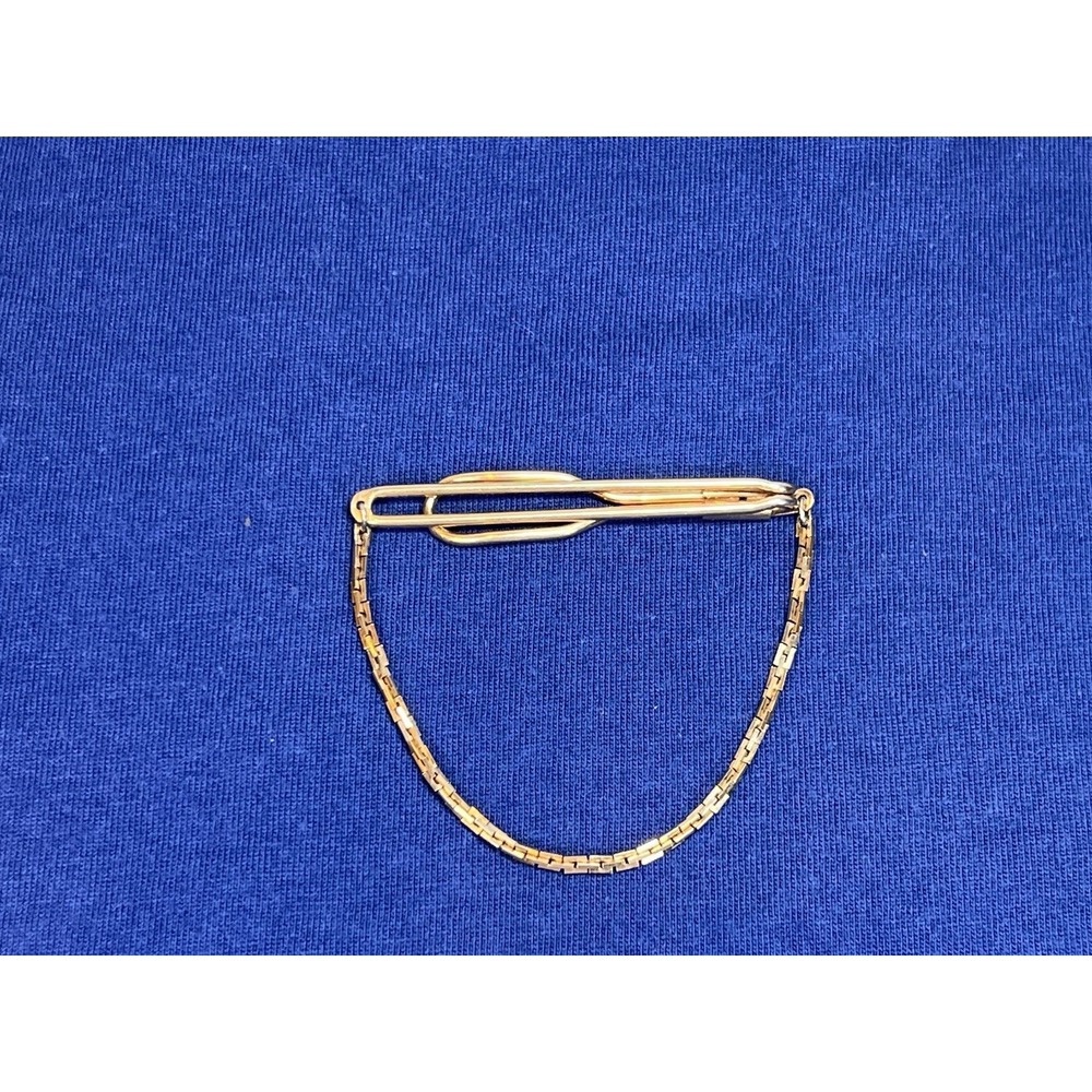 Vintage Swank Gold Tone Chain Tie Bar Clip Signed Mid Century